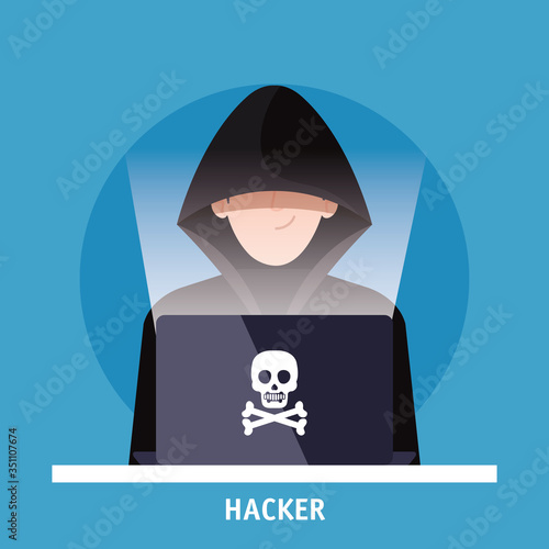 hacker with laptop computer icon vector illustration design