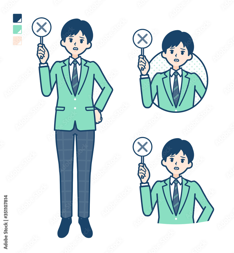 simple school boy Green Blazer_cross-panel simple school boy Green Blazer_cross-panel