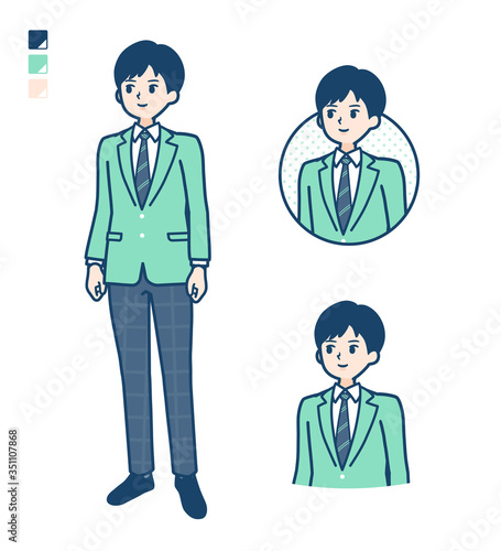 simple school boy Green Blazer_Face-sideway