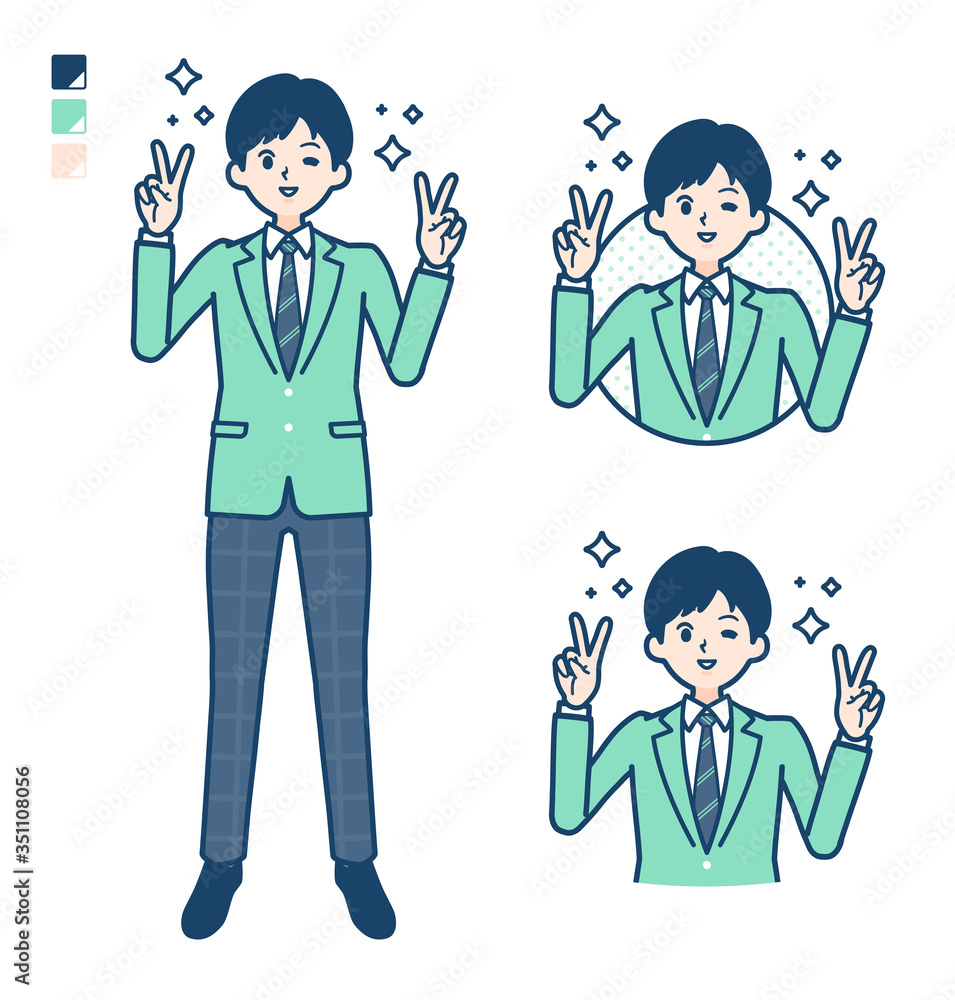 simple school boy Green Blazer_Peace-sign simple school boy Green Blazer_Peace-sign