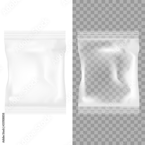 Vacuum packaging for snacks, food, chips, sugar and spices. Vector.