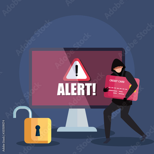 hacker with desktop computer icon vector illustration design