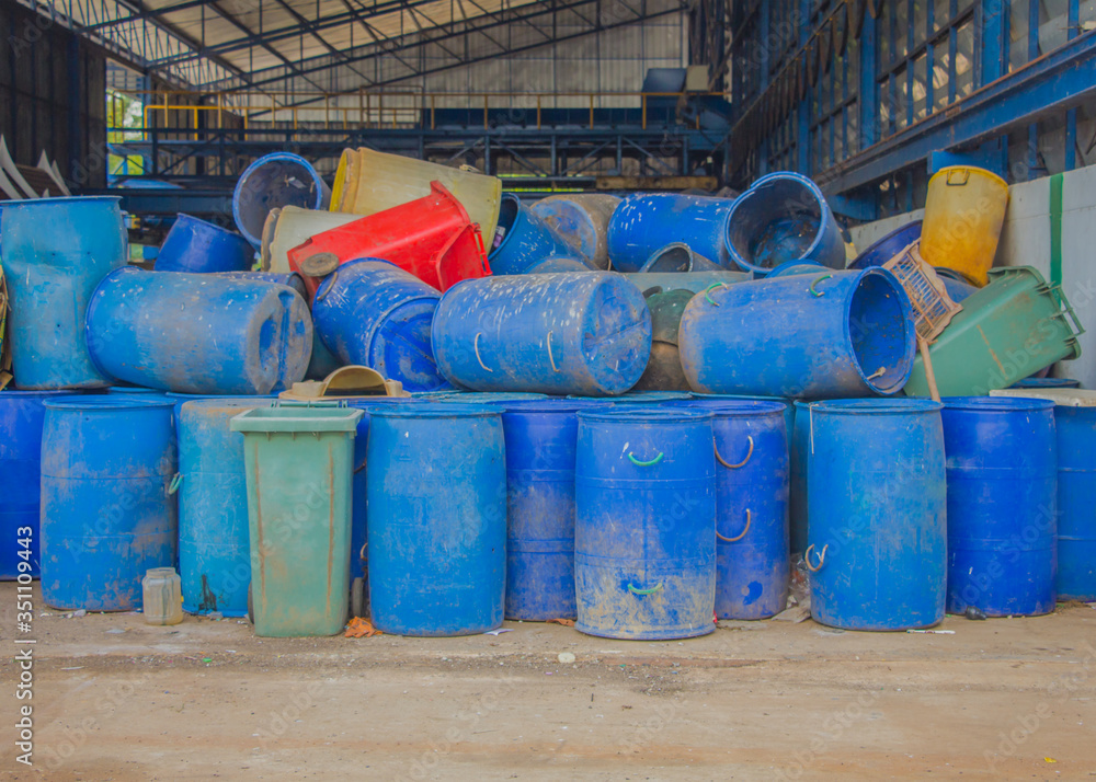 old garbage bins for separate and recycle in garbage warehouse old garbage bins for separate and recycle in garbage warehouse