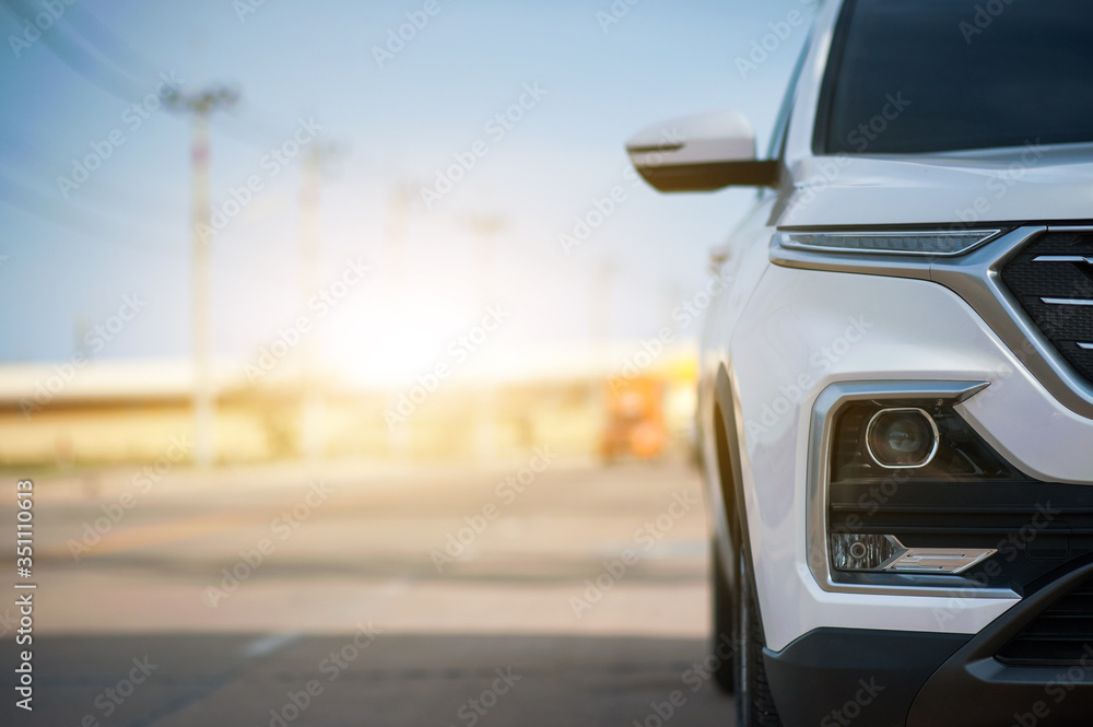 Fototapeta premium Car parked on road and Small passenger car seat on the road used for daily trips