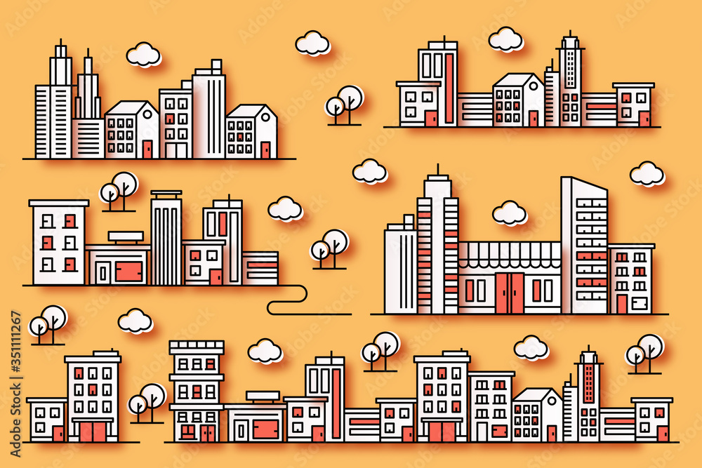 Illustration of a city with various forms of cities in a paper style Illustration of a city with various forms of cities in a paper style