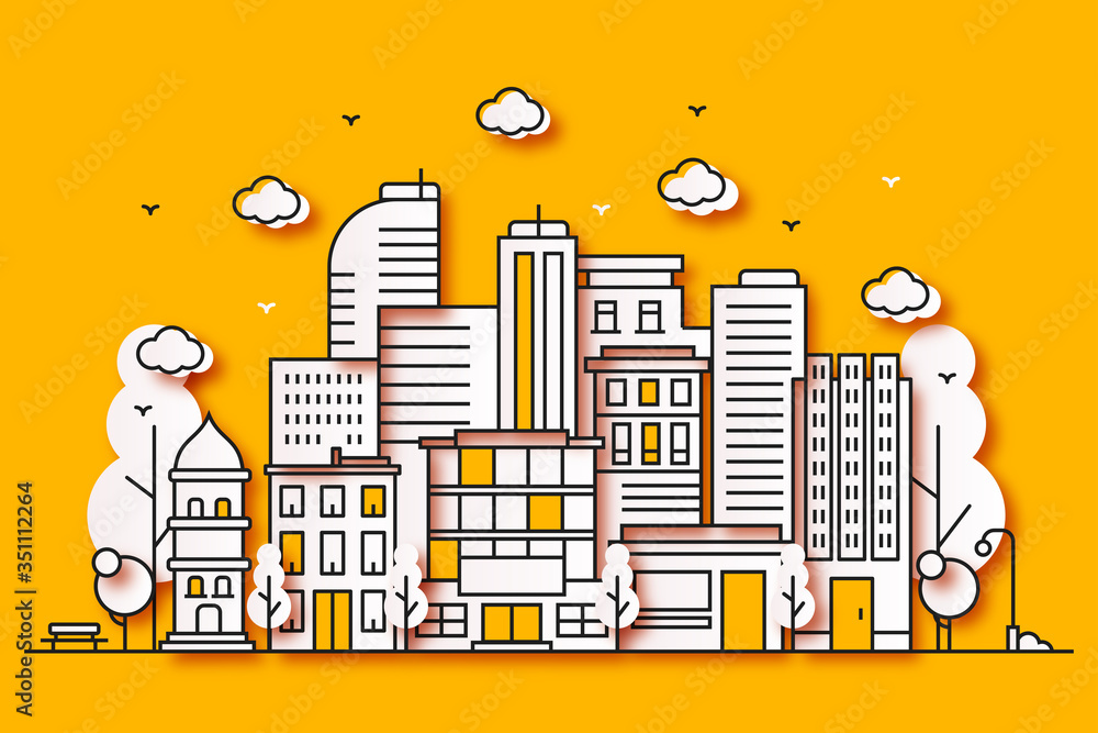 Obraz premium Vector Illustration : City illustration design with beautiful paper style