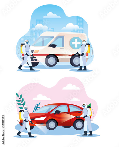 vehicles disinfectant services for covid 19 disease vector illustration design