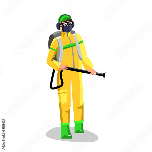 Agricultural Worker Spraying Pesticide Cartoon Vector Illustration