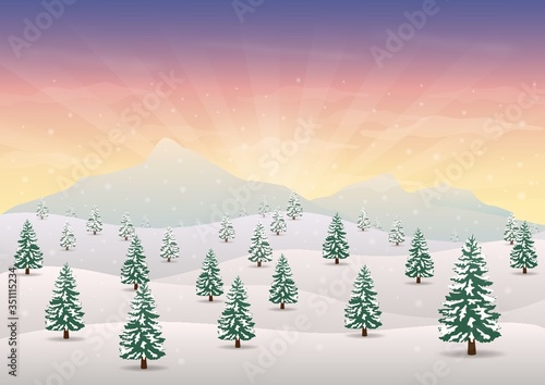 snowy mountains with trees