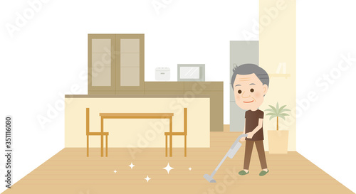 掃除機をかけるおじいさん