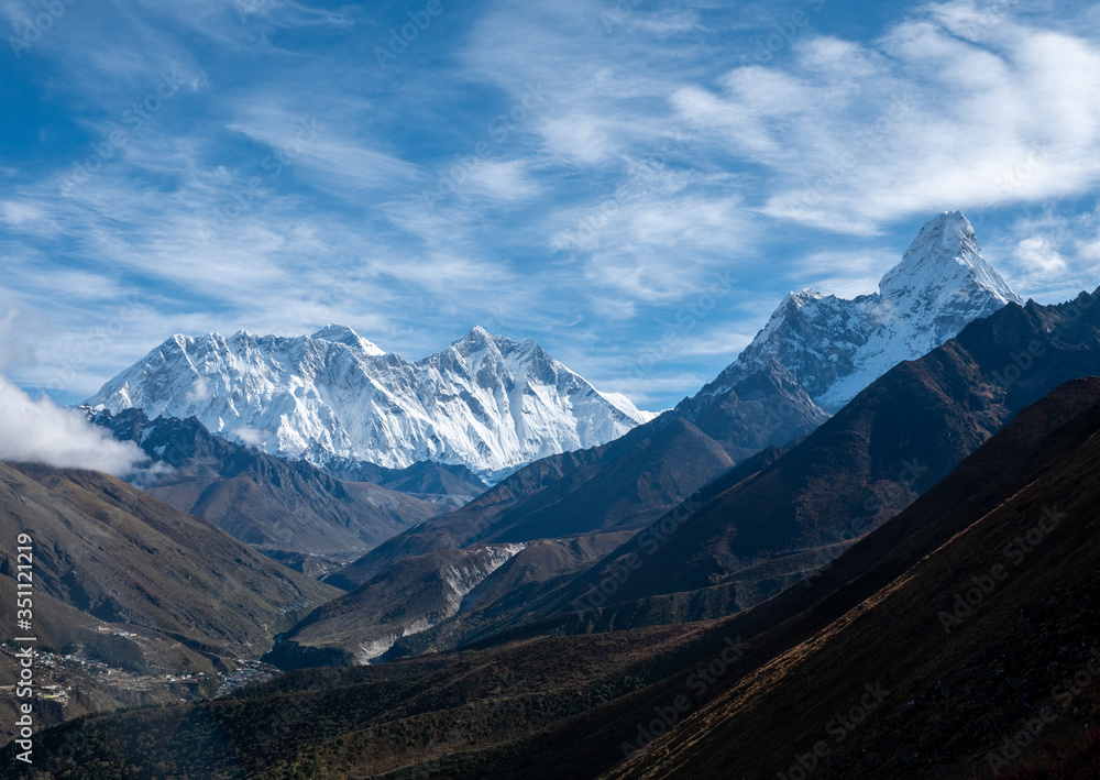  mount Everest and Ama Dablam landscape view , Himalayas mountain range in Nepal