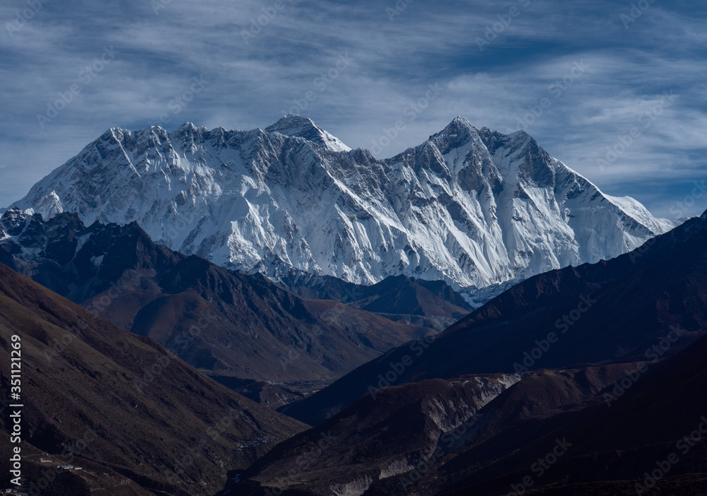 Everest view in Khumbu valley, Sagarmatha national park, Everest area, Nepal, tracking way to mount Everest
