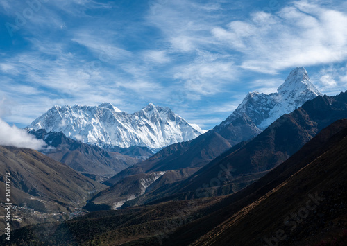  mount Everest and Ama Dablam landscape view , Himalayas mountain range in Nepal