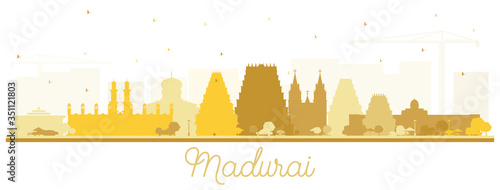 Madurai India City Skyline Silhouette with Golden Buildings Isolated on White. photo
