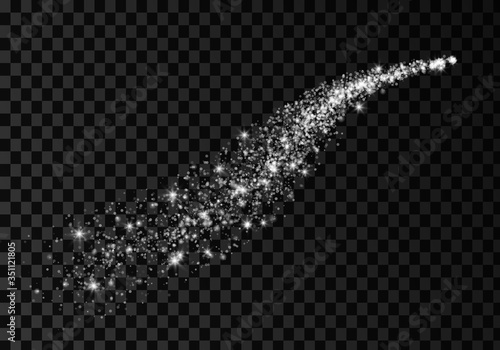 Sparkle stardust. Glitter silver wave. Magic comet with trail. Shining stars.