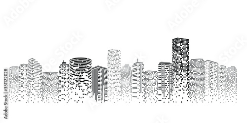 Abstract Futuristic City vector, Digital Cityscape background. transparent city landscape, Dots Building in the night City, skyline Perspective, Architecture vector.