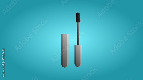 Fashionable beautiful beauty glamorous trendy black mascara for the eyes and makeup on a blue background. Vector illustration