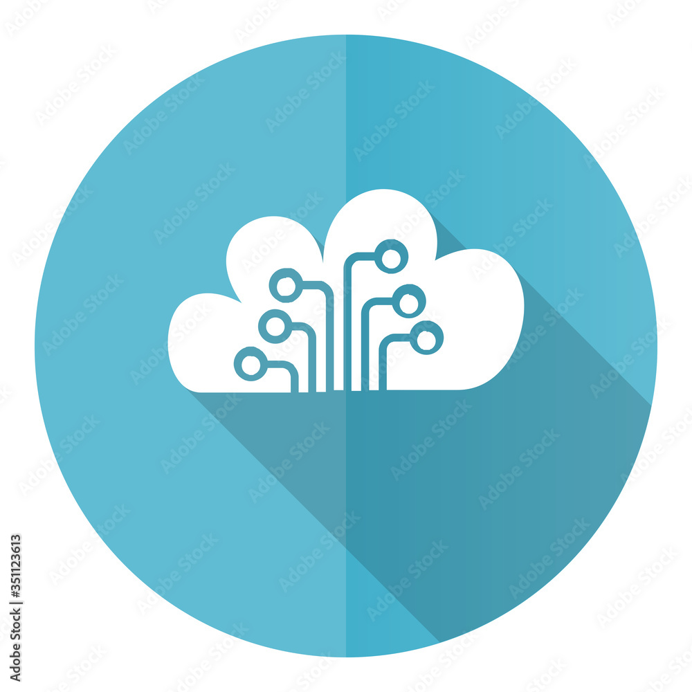 Cloud computing blue round flat design vector icon isolated on white background, technology, circuit, data illustration in eps 10 Cloud computing blue round flat design vector icon isolated on white background, technology, circuit, data illustration in eps 10