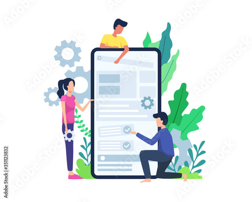 Vector illustration People build mobile application