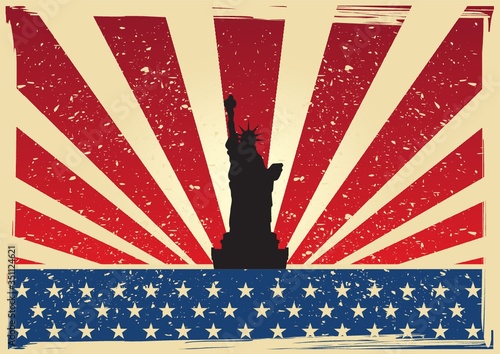 usa flag with statue of liberty poster