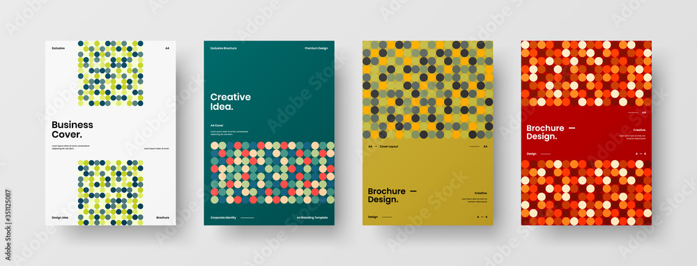 Company identity brochure template collection. Business presentation vector A4 vertical orientation front page mock up set. Corporate report cover abstract geometric illustration design layout bundle. Company identity brochure template collection. Business presentation vector A4 vertical orientation front page mock up set. Corporate report cover abstract geometric illustration design layout bundle.