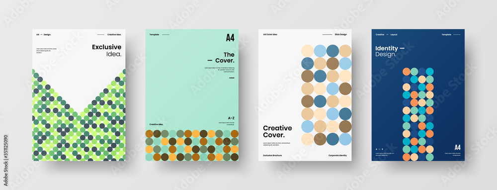Company identity brochure template collection. Business presentation vector A4 vertical orientation front page mock up set. Corporate report cover abstract geometric illustration design layout bundle. Company identity brochure template collection. Business presentation vector A4 vertical orientation front page mock up set. Corporate report cover abstract geometric illustration design layout bundle.