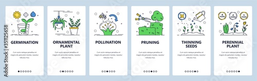Flower gardening website and mobile app onboarding screens vector template