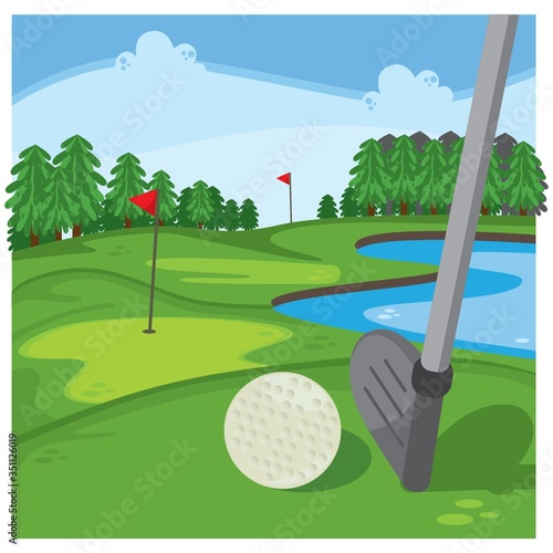 golf course with golf ball and club