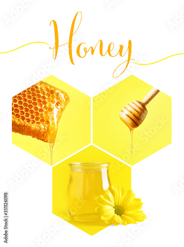 Obraz na płótnie Composition with sweet honey on white background