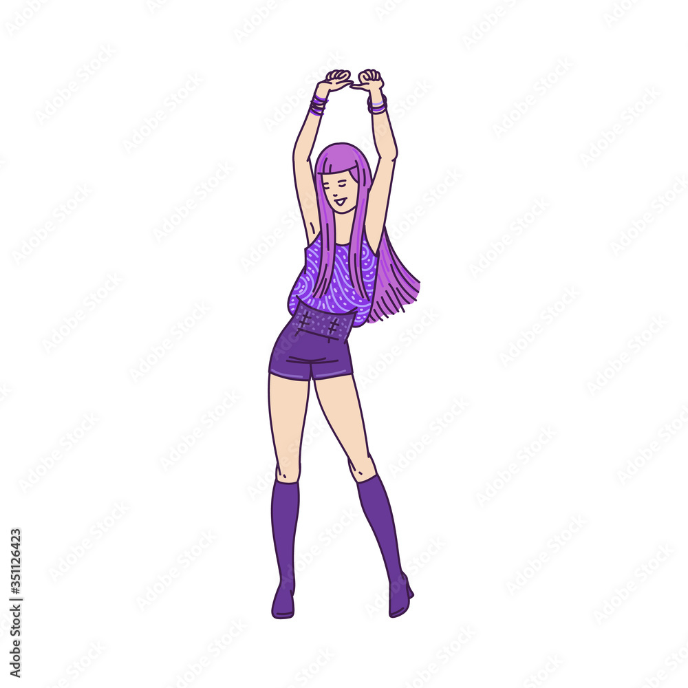 Young girl in mini shorts cartoon character sketch vector illustration isolated. Young girl in mini shorts cartoon character sketch vector illustration isolated.