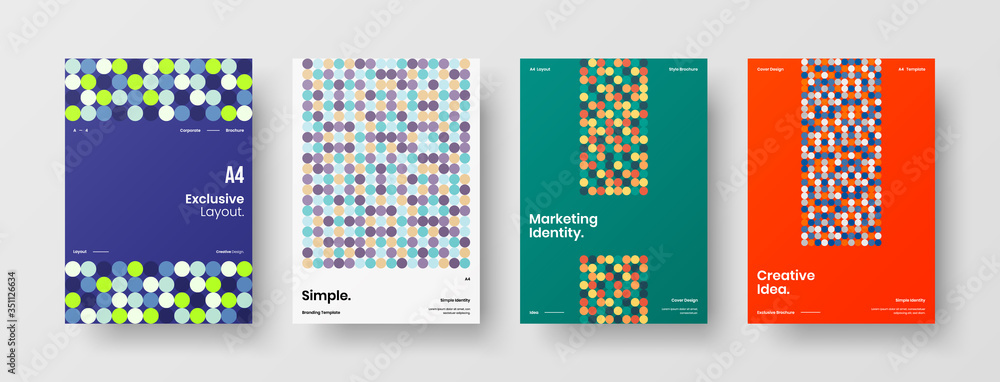 Company identity brochure template collection. Business presentation vector A4 vertical orientation front page mock up set. Corporate report cover abstract geometric illustration design layout bundle. Company identity brochure template collection. Business presentation vector A4 vertical orientation front page mock up set. Corporate report cover abstract geometric illustration design layout bundle.