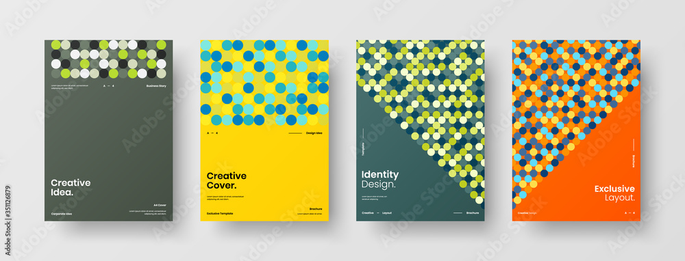 Company identity brochure template collection. Business presentation vector A4 vertical orientation front page mock up set. Corporate report cover abstract geometric illustration design layout bundle. Company identity brochure template collection. Business presentation vector A4 vertical orientation front page mock up set. Corporate report cover abstract geometric illustration design layout bundle.