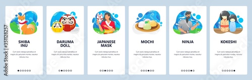 Japan website and mobile app onboarding screens vector template