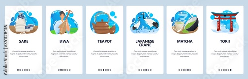 Japan website and mobile app onboarding screens vector template