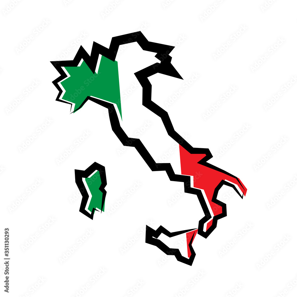Włochy. Obrys mapy. Włoska flaga. Ilustracja wektorowa - obrazy, fototapety, plakaty 