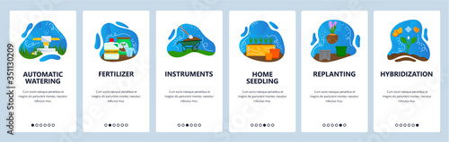 Gadening website and mobile app onboarding screens vector template