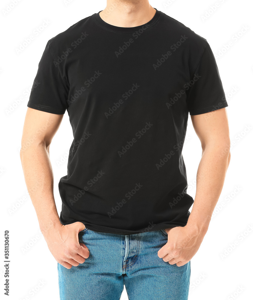 Man in stylish t-shirt on white background Man in stylish t-shirt on white background