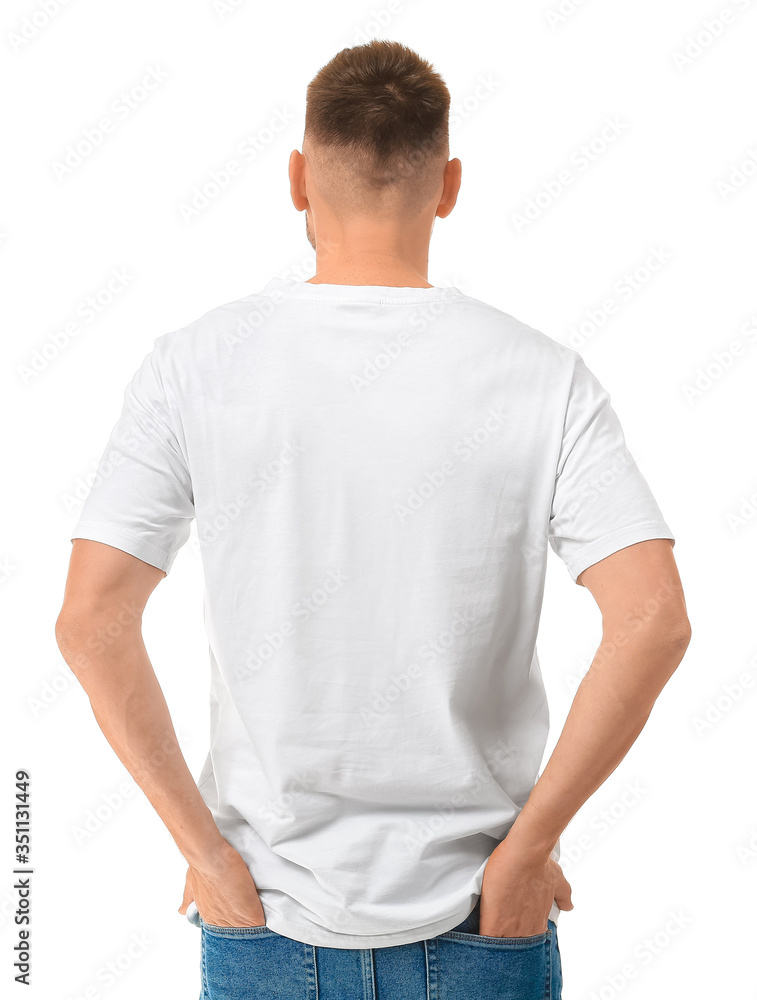 Man in stylish t-shirt on white background Man in stylish t-shirt on white background
