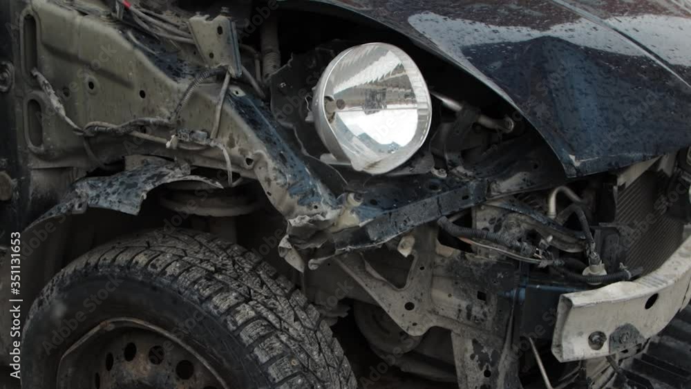 Demaged car after accident in closeup Demaged car after accident in closeup