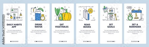 Daily habits website and mobile app onboarding screens vector template