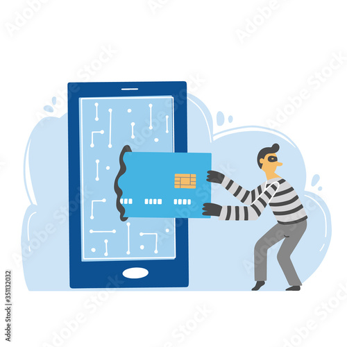 Scammer attack, email phishing, cyber hacker, online fraud, security concept design for web, banner, social media. Cartoon character of scammer. Flat design vector illustration.