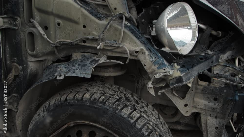 Demaged car after accident in closeup Demaged car after accident in closeup