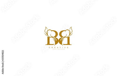 Letter BB Linked Artistic Gold Flourish Swoosh Shape Logo