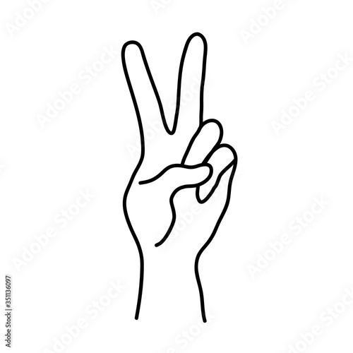 Sign of victory or peace symbol. Hand gesture of human, black line icon. Hand drawn two fingers raised up silhouette. Vector EPS 10 illustration