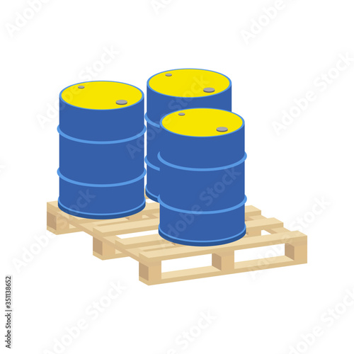 Metal barrels on a pallet.Vector isometric and 3D view.