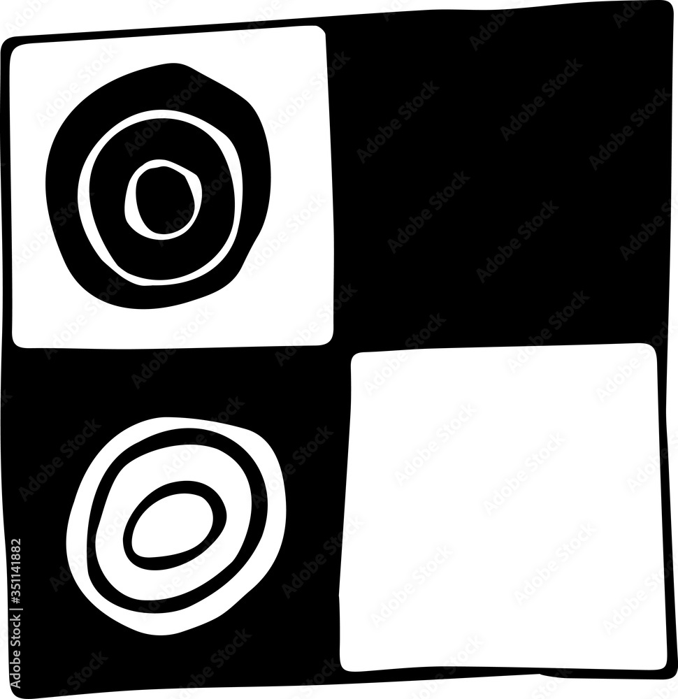 Vector illustration of a part of the Board and two pieces of a game of checkers in the style of Doodle. The concept of family games, leisure, spending time with friends, competition. Black outline on Vector illustration of a part of the Board and two pieces of a game of checkers in the style of Doodle. The concept of family games, leisure, spending time with friends, competition. Black outline on