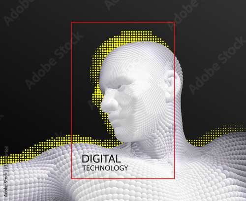 3d abstract human torso. Digital technology. Vector illustration composed of particles.