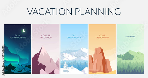 Vacation planning flat color vector informational infographic template. Holiday on nature poster, booklet, PPT page concept design with cartoon landscapes. Advertising flyer, leaflet, info banner idea