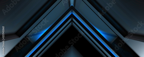 3d triangle room with blue led light background
