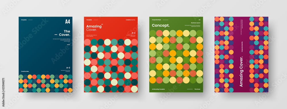 Company identity brochure template collection. Business presentation vector A4 vertical orientation front page mock up set. Corporate report cover abstract geometric illustration design layout bundle. Company identity brochure template collection. Business presentation vector A4 vertical orientation front page mock up set. Corporate report cover abstract geometric illustration design layout bundle.